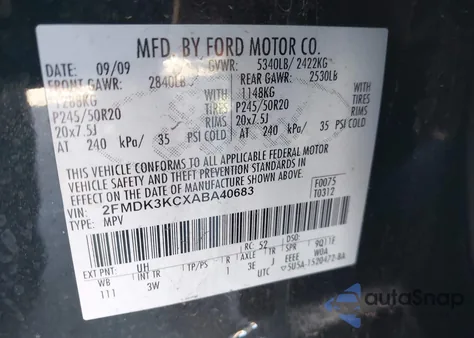 2010 Ford Edge Limited from USA, damaged, VIN 2FMDK3KCXABA40683